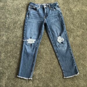 Blue Distressed Straight Fit Jeans